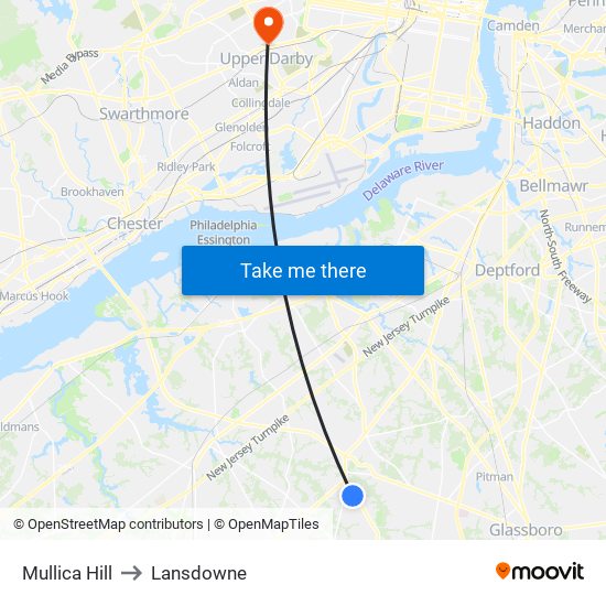 Mullica Hill to Lansdowne map