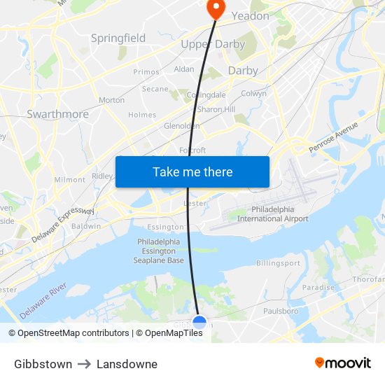 Gibbstown to Lansdowne map