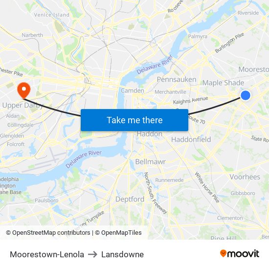 Moorestown-Lenola to Lansdowne map