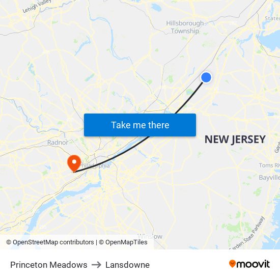 Princeton Meadows to Lansdowne map