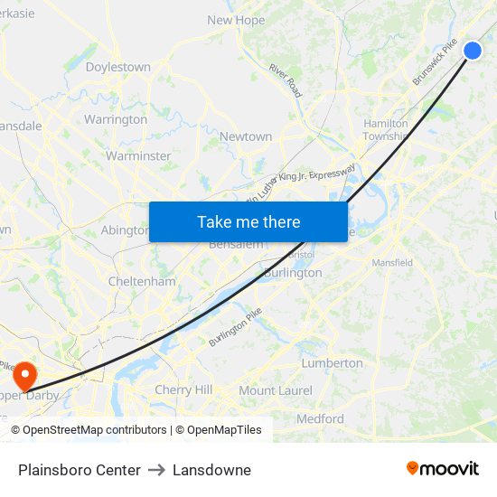 Plainsboro Center to Lansdowne map