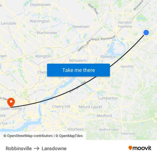 Robbinsville to Lansdowne map