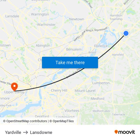 Yardville to Lansdowne map