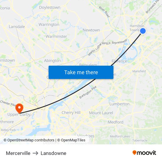 Mercerville to Lansdowne map