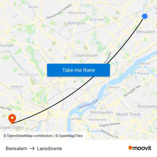 Bensalem to Lansdowne map