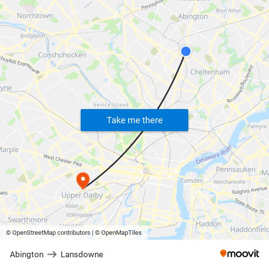 Abington to Lansdowne map