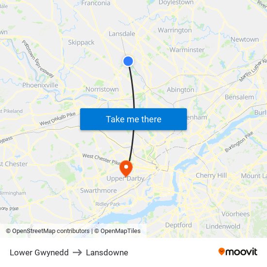 Lower Gwynedd to Lansdowne map