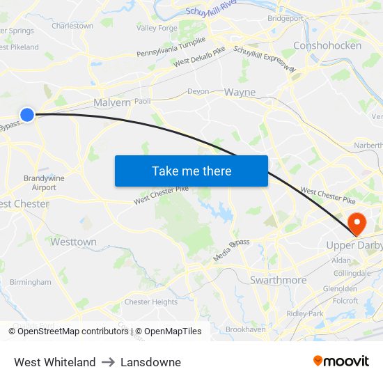West Whiteland to Lansdowne map