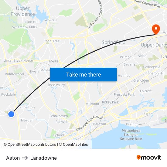 Aston to Lansdowne map