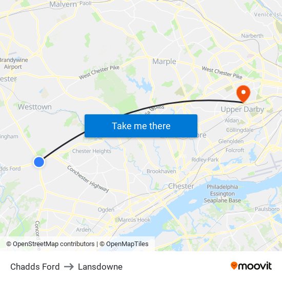 Chadds Ford to Lansdowne map
