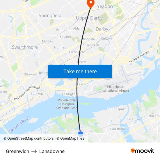 Greenwich to Lansdowne map