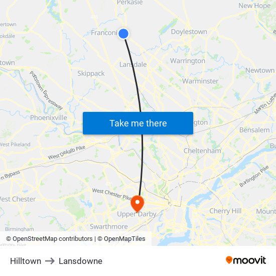 Hilltown to Lansdowne map