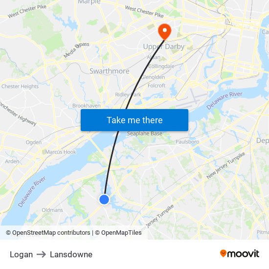 Logan to Lansdowne map