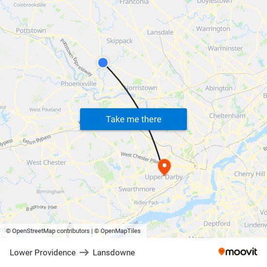 Lower Providence to Lansdowne map