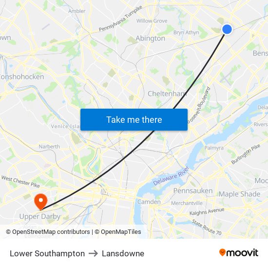 Lower Southampton to Lansdowne map