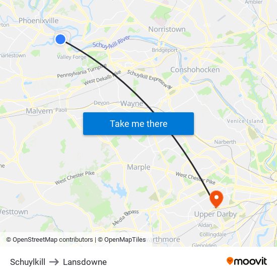 Schuylkill to Lansdowne map