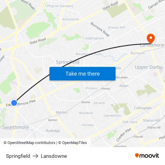 Springfield to Lansdowne map