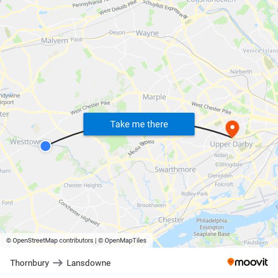 Thornbury to Lansdowne map