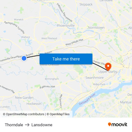 Thorndale to Lansdowne map