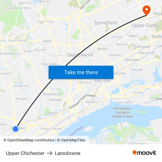 Upper Chichester to Lansdowne map