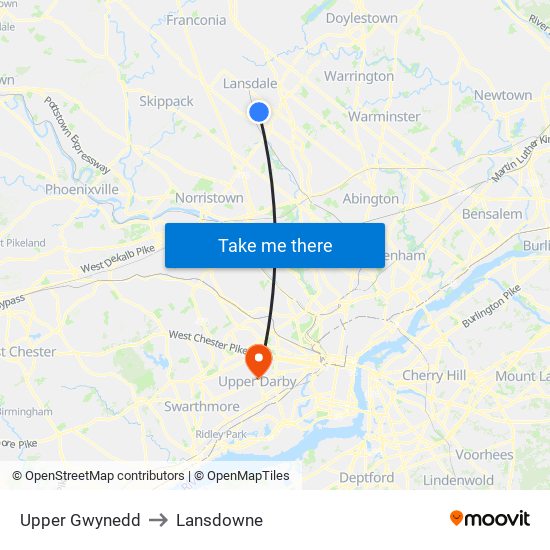 Upper Gwynedd to Lansdowne map