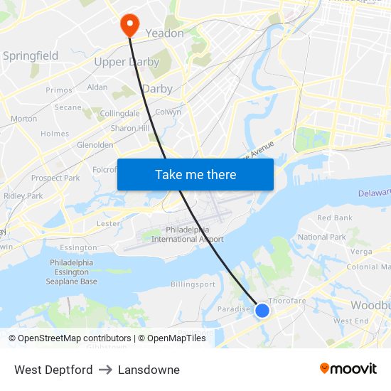 West Deptford to Lansdowne map