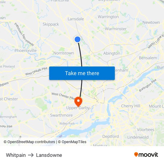 Whitpain to Lansdowne map
