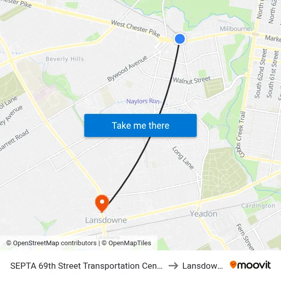 SEPTA 69th Street Transportation Center to Lansdowne map