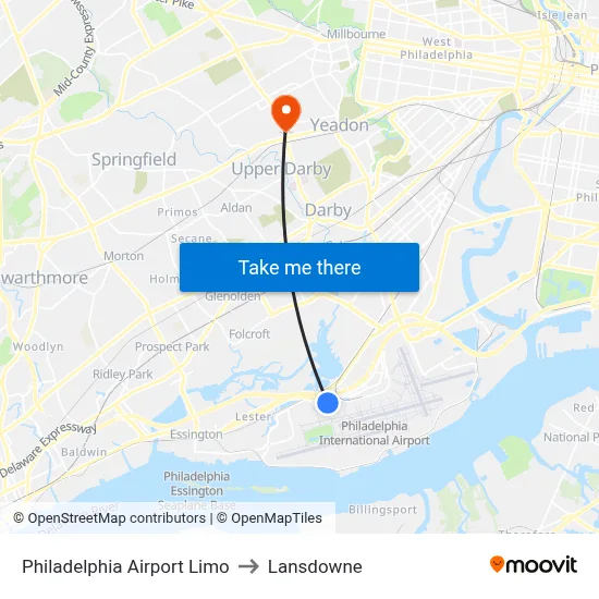 Philadelphia Airport Limo to Lansdowne map
