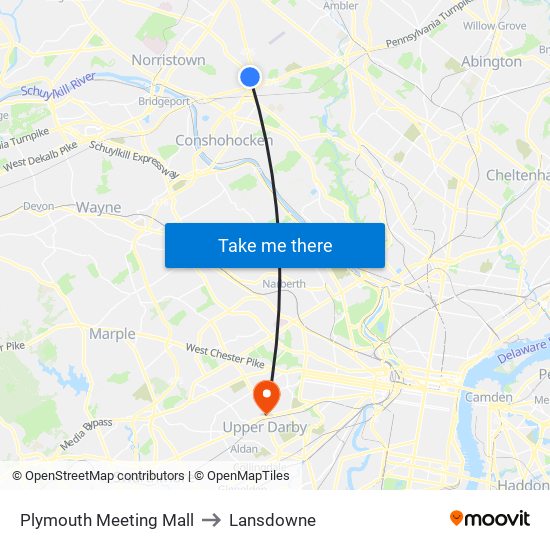 Plymouth Meeting Mall to Lansdowne map