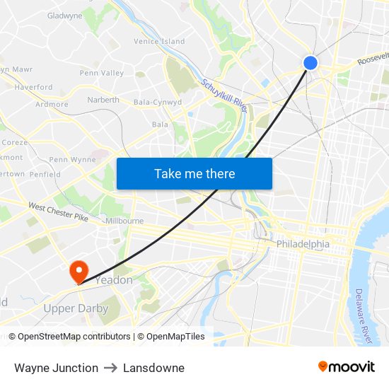 Wayne Junction to Lansdowne map