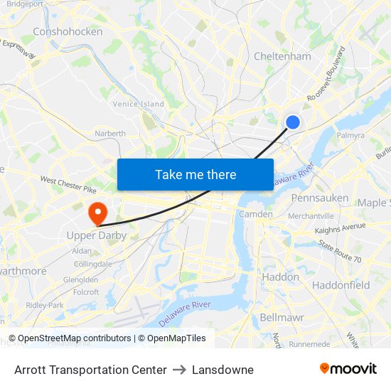 Arrott Transportation Center to Lansdowne map