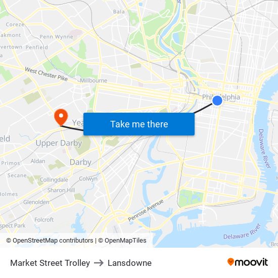 Market Street Trolley to Lansdowne map