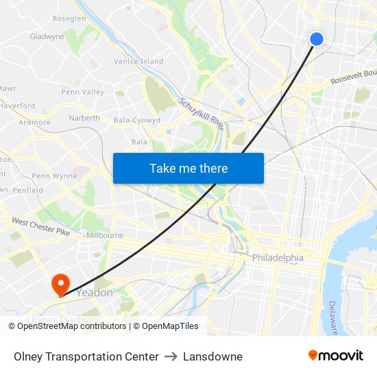 Olney Transportation Center to Lansdowne map