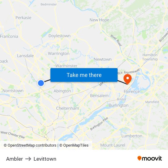 Ambler to Levittown map