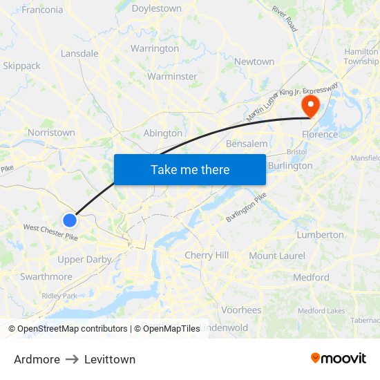 Ardmore to Levittown map