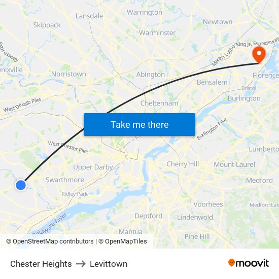 Chester Heights to Levittown map