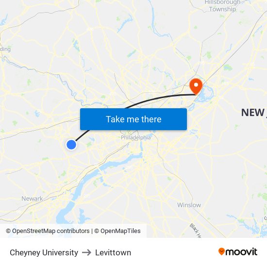 Cheyney University to Levittown map