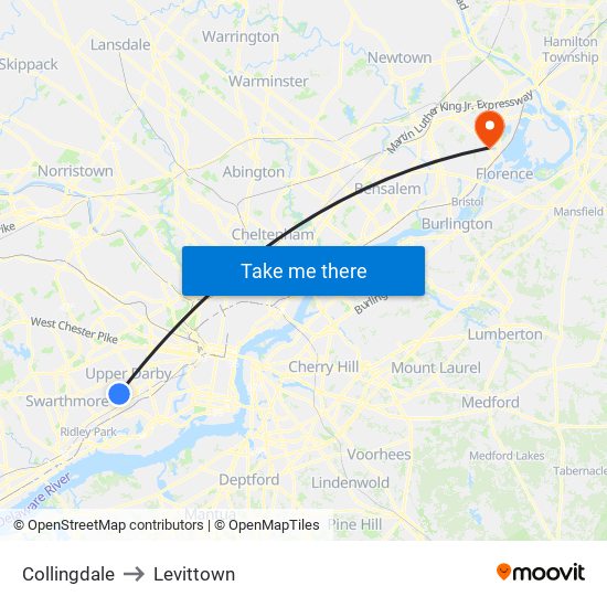 Collingdale to Levittown map