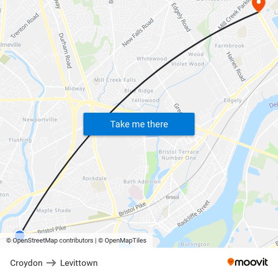 Croydon to Levittown map