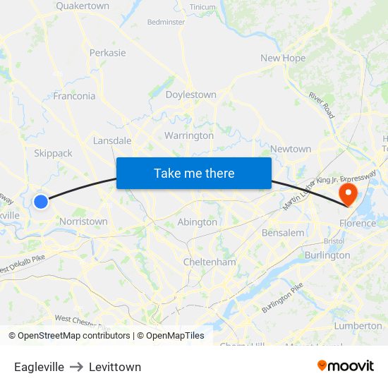 Eagleville to Levittown map