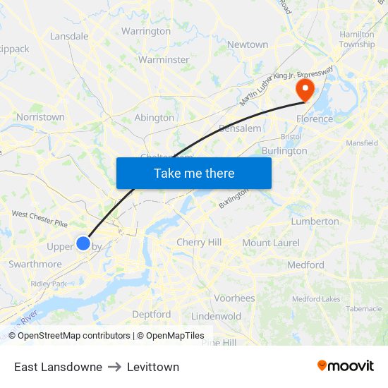 East Lansdowne to Levittown map