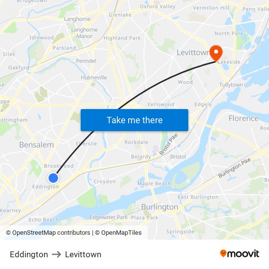 Eddington to Levittown map