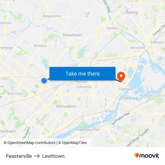 Feasterville to Levittown map