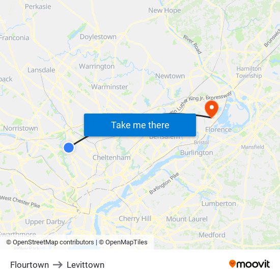 Flourtown to Levittown map