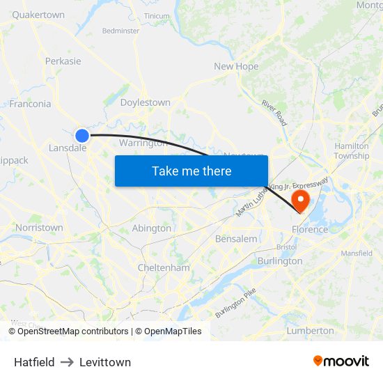 Hatfield to Levittown map