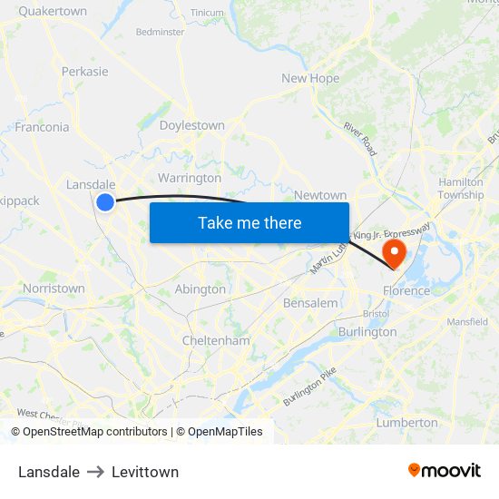 Lansdale to Levittown map