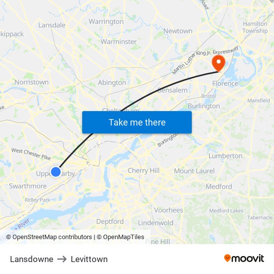Lansdowne to Levittown map