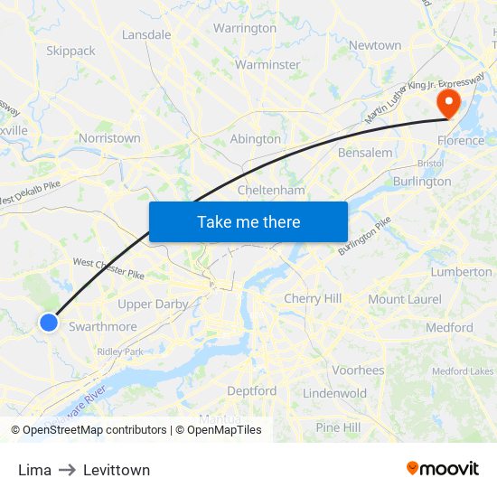 Lima to Levittown map