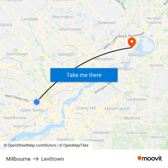 Millbourne to Levittown map